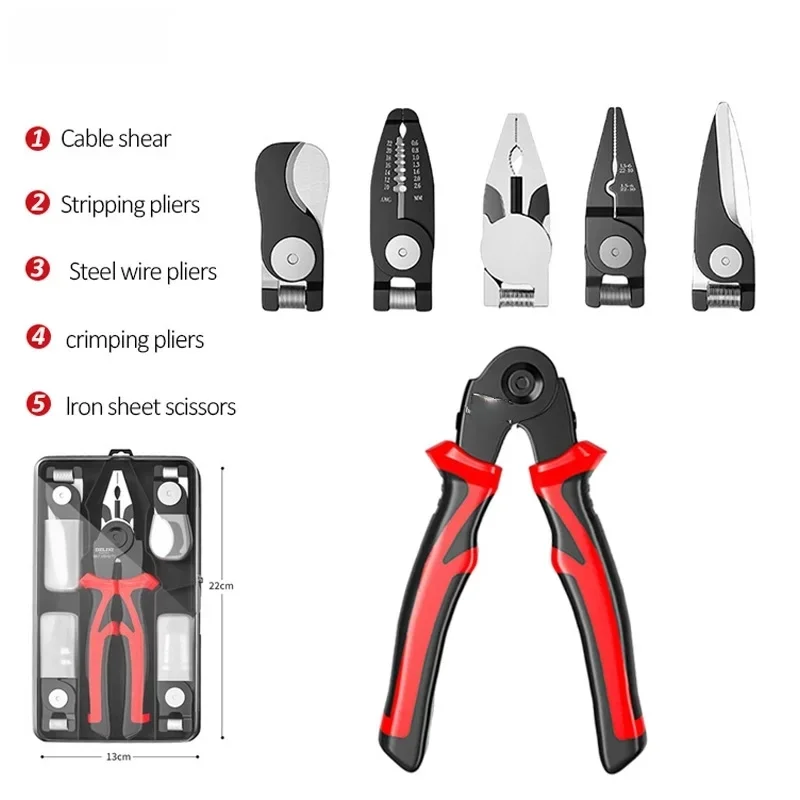 5-in-1 Multifunctional Pliers Set,Interchangeable Plier Heads ,Wire pliers Stripper Cable Clamp Crimping Pliers
5-in-1 Multifunctional Pliers Set,Interchangeable Plier Heads ,Wire pliers Stripper Cable Clamp Crimping Pliers