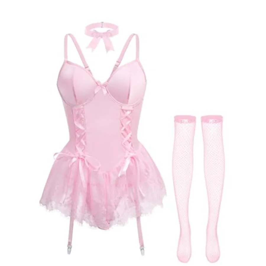 Foxiny Sexy Choker Corset Underwire Lace Sheer Garter Stockings Babydoll Lingerie Set with Thong 4 Pcs Outfits
Foxiny Sexy Choker Corset Underwire Lace Sheer Garter Stockings Babydoll Lingerie Set with Thong 4 Pcs Outfits