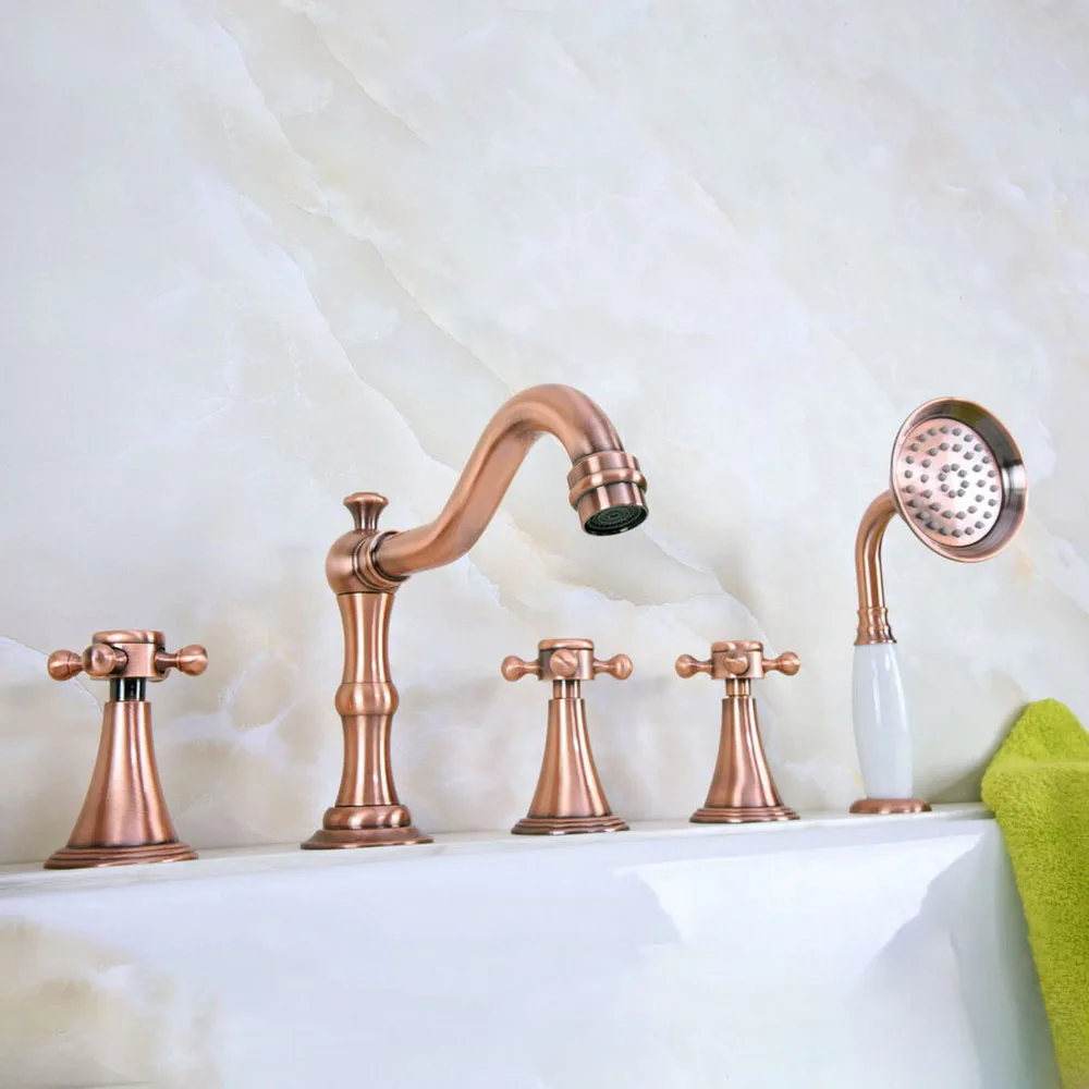 Antique Red Copper Bathtub Faucet Set with Handheld Shower Deck Mounted Roman Tub 5 Holes Hot and Cold Water Mixer Tap Ltf217
Antique Red Copper Bathtub Faucet Set with Handheld Shower Deck Mounted Roman Tub 5 Holes Hot and Cold Water Mixer Tap Ltf217