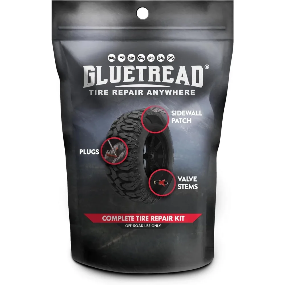 GlueTread Complete Off-Road Tire Repair Kit | Repair Any Kind of Tire Puncture | Includes Sidewall Tire Repair Patches, Plugs an
GlueTread Complete Off-Road Tire Repair Kit | Repair Any Kind of Tire Puncture | Includes Sidewall Tire Repair Patches, Plugs an