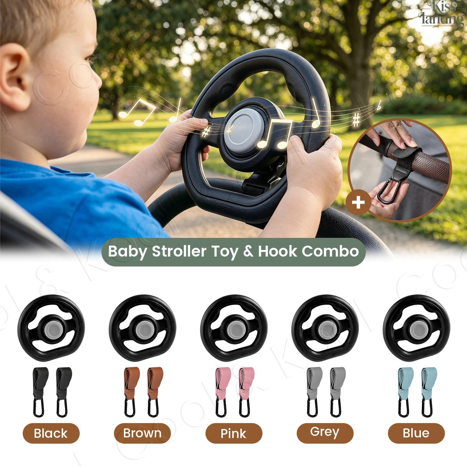 Stroller Steering Wheel with Honk Sound & 2PCS Adjustable Hooks, Baby Stroller Accessories
Stroller Steering Wheel with Honk Sound & 2PCS Adjustable Hooks, Baby Stroller Accessories