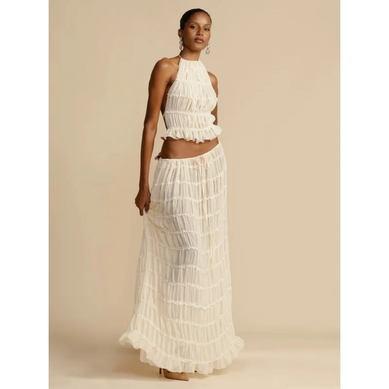 European and American fashion sexy backless halter lace cami maxi dress set
European and American fashion sexy backless halter lace cami maxi dress set