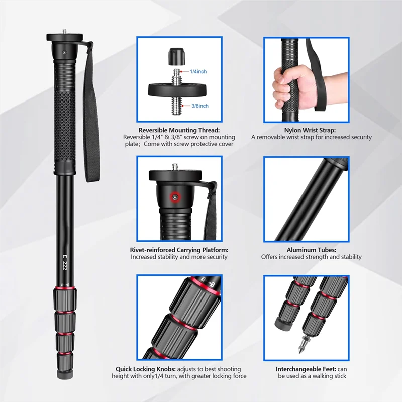 ABAC-Aluminium E222 Camera Monopod Mount Adapter Photography Walking Stick Lightweight For Canon Sony Video Camera
ABAC-Aluminium E222 Camera Monopod Mount Adapter Photography Walking Stick Lightweight For Canon Sony Video Camera