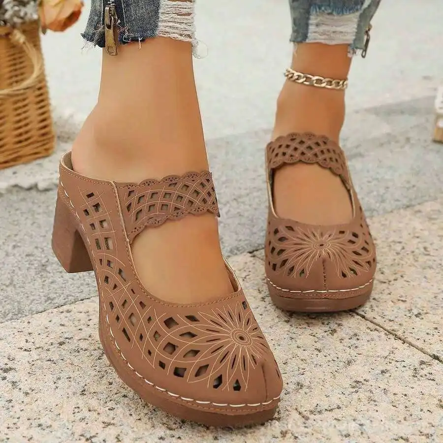 Womens Cutout Floral Mule Sandals With Chunky Heel Casual Slip-On Shoes
Womens Cutout Floral Mule Sandals With Chunky Heel Casual Slip-On Shoes