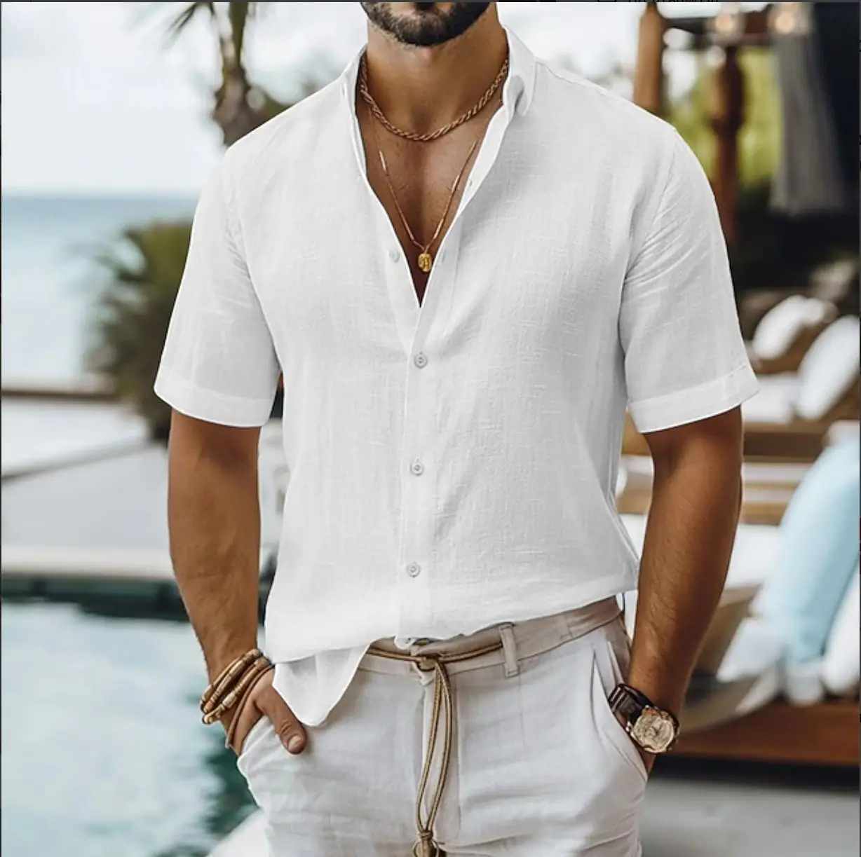 Мужская рубашка с коротким рукавом, летняя рубашка для пляжного отдыха, повседневная рубашка на пуговицах с отложным воротником, в гавайском стиле, для курортного отдыха
Мужская рубашка с коротким рукавом, летняя рубашка для пляжного отдыха, повседневная рубашка на пуговицах с отложным воротником, в гавайском стиле, для курортного отдыха