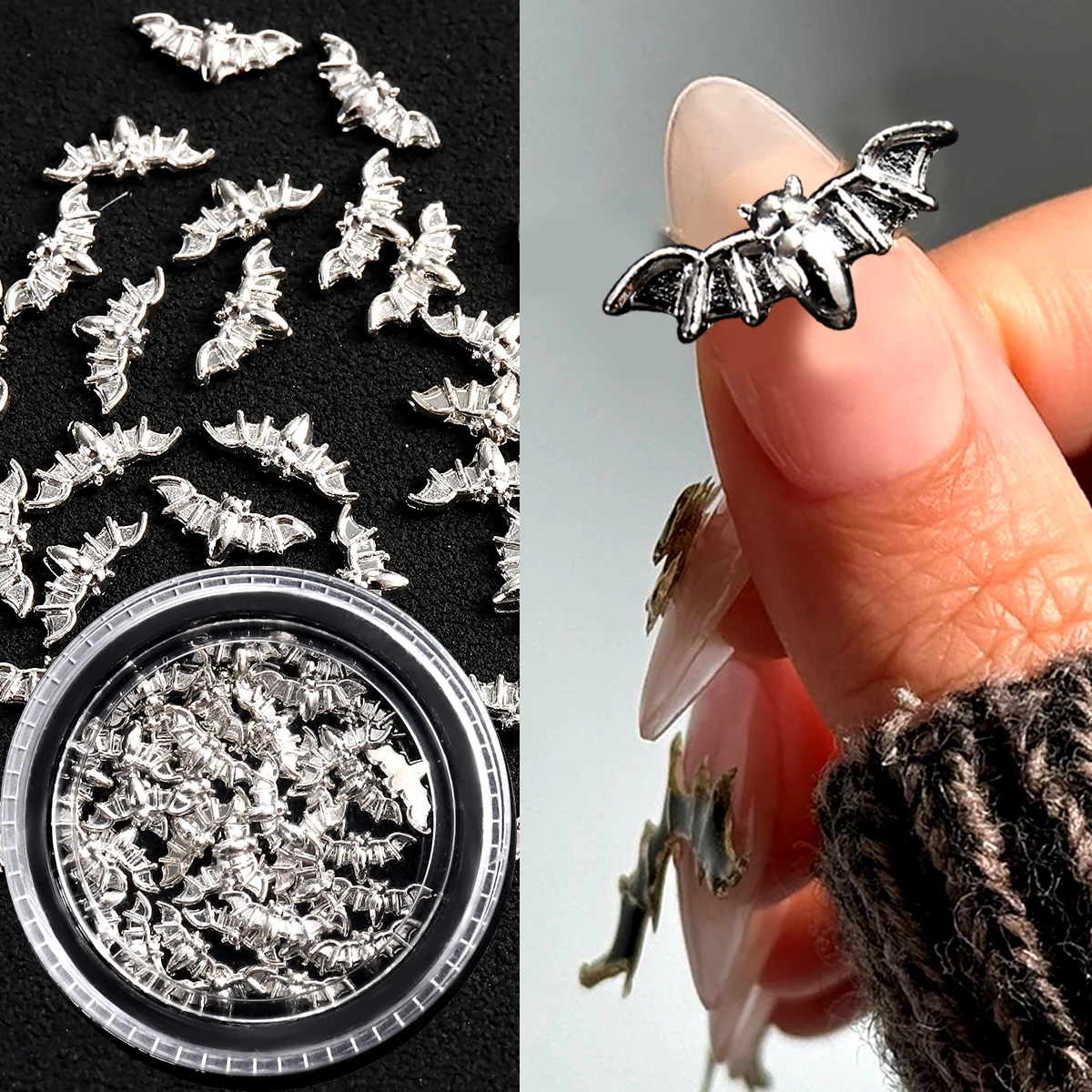 Gothic 3D Bat Nail Charm Vintage Silver‑Black Alloy Bat Halloween Punk Stereo Metal Nail Decorations, Mini Bat‑Shaped Nail Jewel
Gothic 3D Bat Nail Charm Vintage Silver‑Black Alloy Bat Halloween Punk Stereo Metal Nail Decorations, Mini Bat‑Shaped Nail Jewel