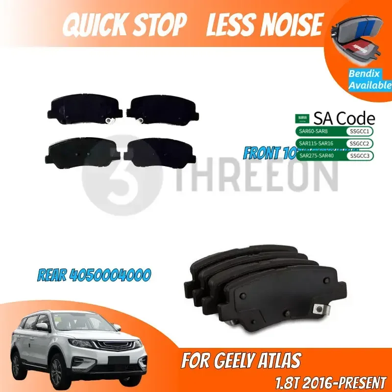 THREEON Quick Stop Front Rear Brake Pads For GEELY Atlas Pro AZKARRA 1.8T 2.0L Front 1014026444 Rear 4050004000 2016-Present 
THREEON Quick Stop Front Rear Brake Pads For GEELY Atlas Pro AZKARRA 1.8T 2.0L Front 1014026444 Rear 4050004000 2016-Present