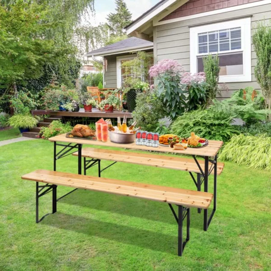 5.8FT Outdoor Dining Table and Bench Set, Set of 3, Portable Folding Picnic Tables and Chair, 3-Piece Patio Dining Set, Wood Ou
5.8FT Outdoor Dining Table and Bench Set, Set of 3, Portable Folding Picnic Tables and Chair, 3-Piece Patio Dining Set, Wood Ou