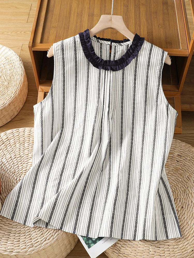 Summer New Style Casual Loose Striped Sleeveless Vest Large Size Women's Fashion Outerwear Small Shirt Wooden Collar
Summer New Style Casual Loose Striped Sleeveless Vest Large Size Women's Fashion Outerwear Small Shirt Wooden Collar