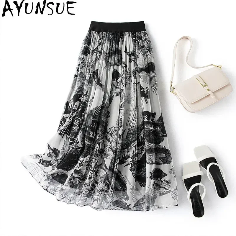 100% Mulberry Real Silk Summer Print Skirt New Long Skirt Slim Thin Temperament Elastic Waist Skirt For Women Clothes Ropa Mujer
100% Mulberry Real Silk Summer Print Skirt New Long Skirt Slim Thin Temperament Elastic Waist Skirt For Women Clothes Ropa Mujer