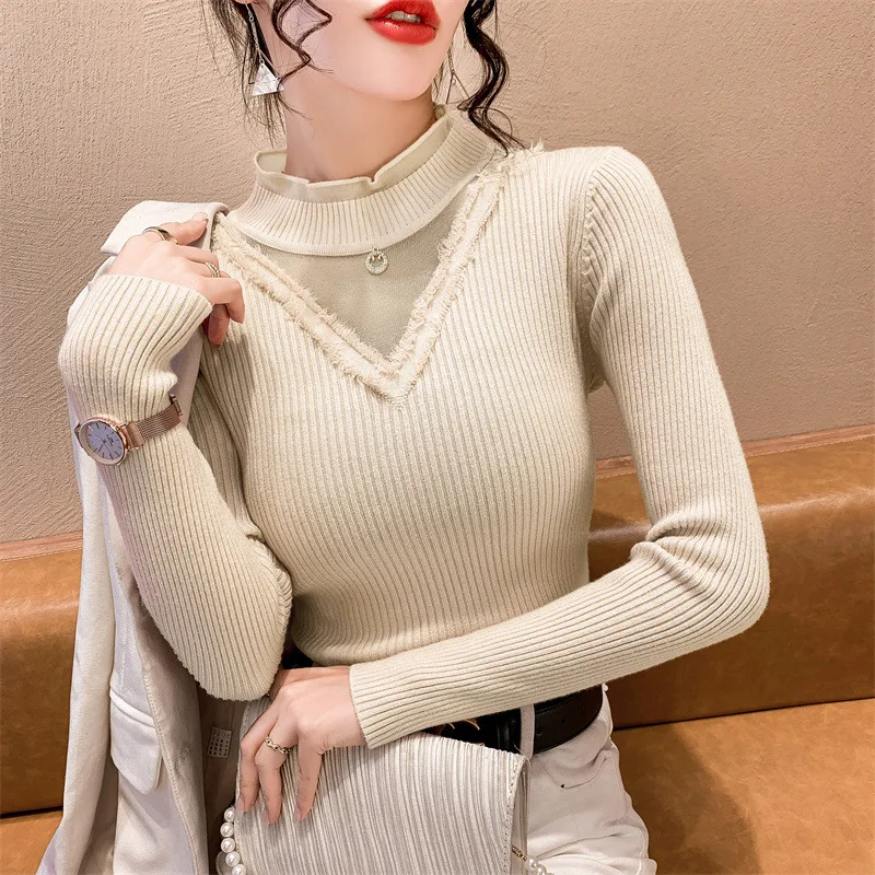New Autumn And Winter Elegant Elastic Slim-fit Bottoming Shirt With Semi-turtleneck Design Sense Fashion Knitted Sweater Women
New Autumn And Winter Elegant Elastic Slim-fit Bottoming Shirt With Semi-turtleneck Design Sense Fashion Knitted Sweater Women