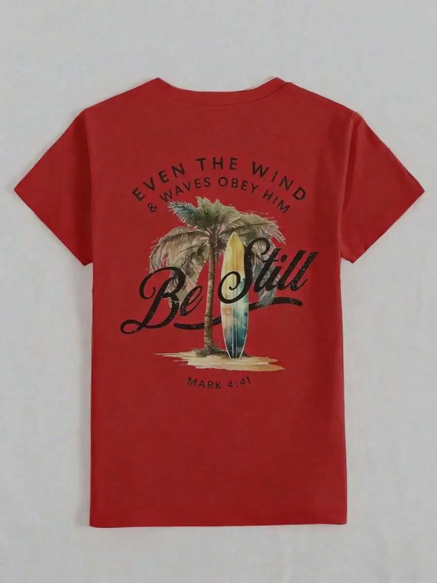 Womens Vintage Beach Surf Slogan Tee With Palm Tree And Bible Verse Mark 4:41
Womens Vintage Beach Surf Slogan Tee With Palm Tree And Bible Verse Mark 4:41