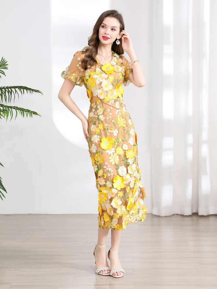 Summer High-end Embroidery Lace Prom Dress Women French Luxury 3D Flower Short Sleeve Long Dress Party Bodycon Holiday Vestido 
Summer High-end Embroidery Lace Prom Dress Women French Luxury 3D Flower Short Sleeve Long Dress Party Bodycon Holiday Vestido