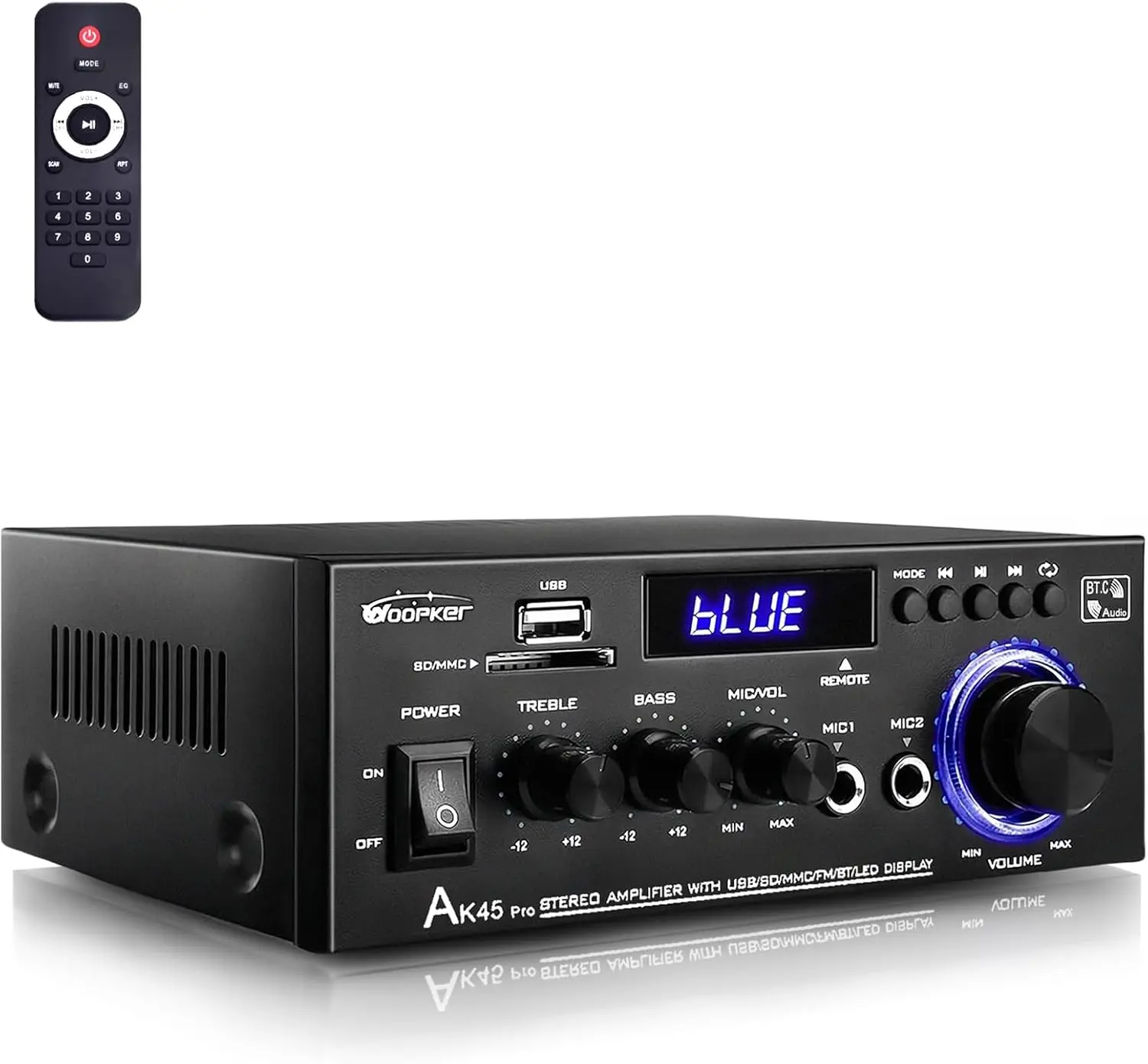 Усилитель AK45 Pro с Bluetooth 5.0, максимальная мощность 400 Вт, 2.0-канальный стерео для домашнего кинотеатра, караоке, гаража
Усилитель AK45 Pro с Bluetooth 5.0, максимальная мощность 400 Вт, 2.0-канальный стерео для домашнего кинотеатра, караоке, гаража