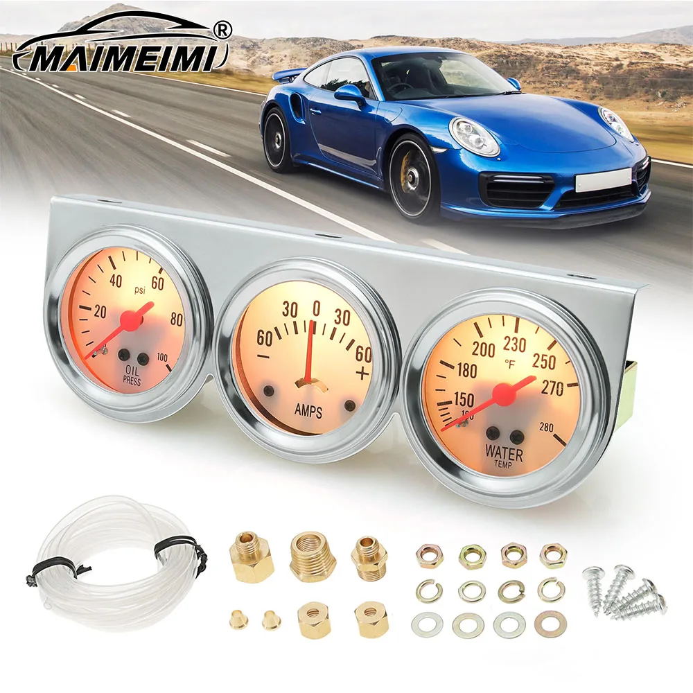 2" 52mm Car Oil Pressure Water Temp Amp Meter 3 IN1 Triple Gauge Set Mechanical Chrome Panel With Sensor For Car Truck SUV 12V
2" 52mm Car Oil Pressure Water Temp Amp Meter 3 IN1 Triple Gauge Set Mechanical Chrome Panel With Sensor For Car Truck SUV 12V