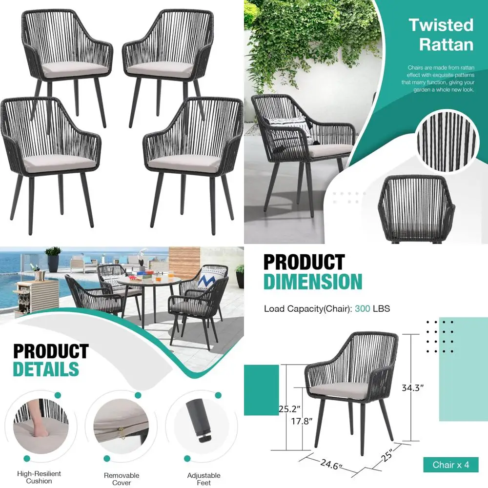 All-Weather Rattan Outdoor Dining Chairs Set, 4-Piece Woven Rope Wicker Chairs for Patio
All-Weather Rattan Outdoor Dining Chairs Set, 4-Piece Woven Rope Wicker Chairs for Patio