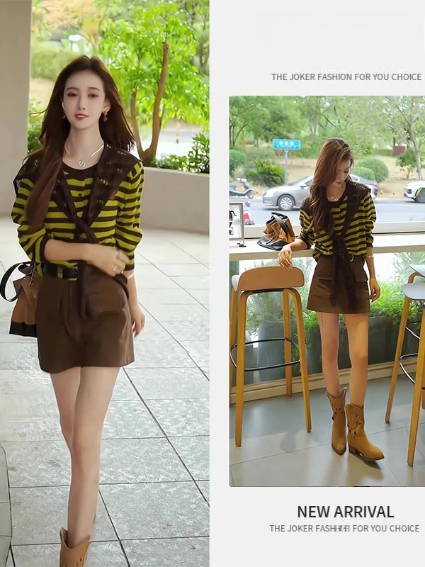 Early Autumn Faionable Women's Stripe Set Tee-Piece Suit Casual Sle Outerwear awl Skirt Whole Set Look
Early Autumn Faionable Women's Stripe Set Tee-Piece Suit Casual Sle Outerwear awl Skirt Whole Set Look