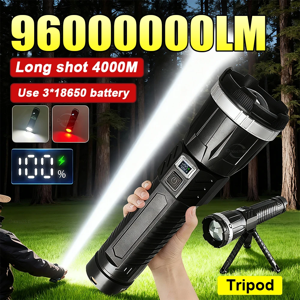 96000000LM Супермощные фонарики 3*18650 Перезаряжаемая лампа со встроенным аккумулятором Сверхмощный фонарик Дальний радиус действия 4000 метров Охотничий фонарь для кемпинга со штативом
96000000LM Супермощные фонарики 3*18650 Перезаряжаемая лампа со встроенным аккумулятором Сверхмощный фонарик Дальний радиус действия 4000 метров Охотничий фонарь для кемпинга со штативом