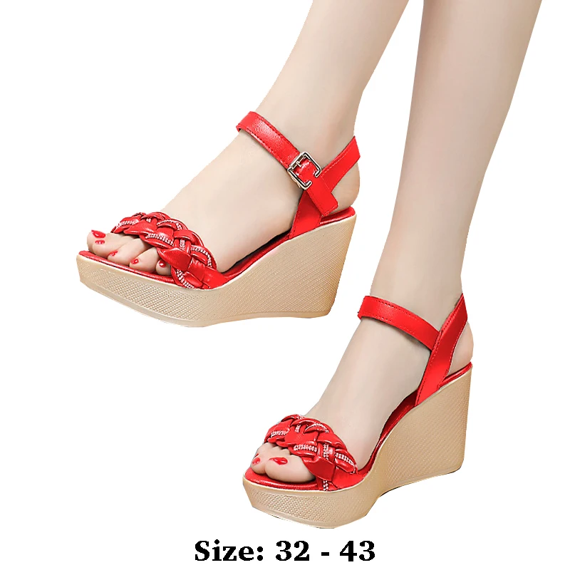 High quality summer leather wedge sandals for women 8cm high heel 2025 32 33 platform open toe elegant fashion shoe red beige
High quality summer leather wedge sandals for women 8cm high heel 2025 32 33 platform open toe elegant fashion shoe red beige