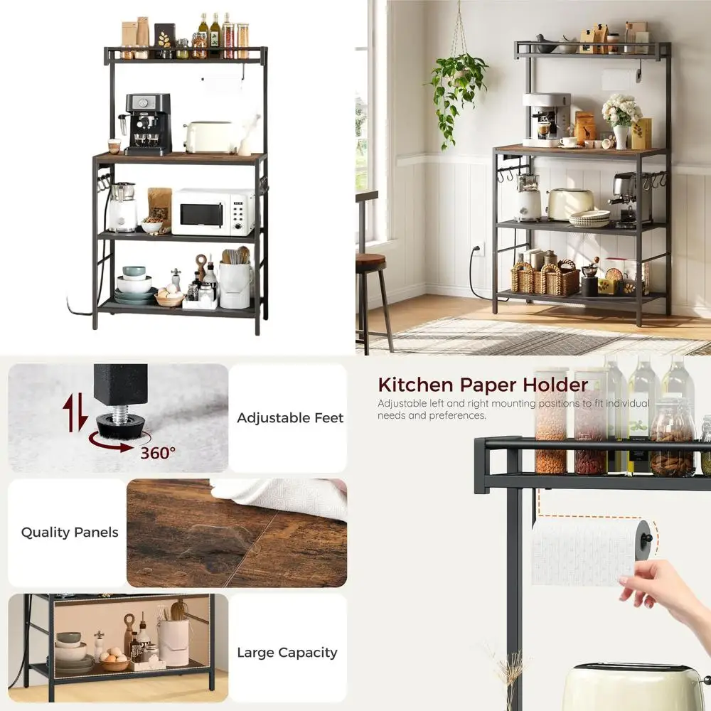 Кухонная полка для хранения с подставкой для микроволновой печи и держателем для бумаги, в деревенском стиле, коричнево-черная
Кухонная полка для хранения с подставкой для микроволновой печи и держателем для бумаги, в деревенском стиле, коричнево-черная