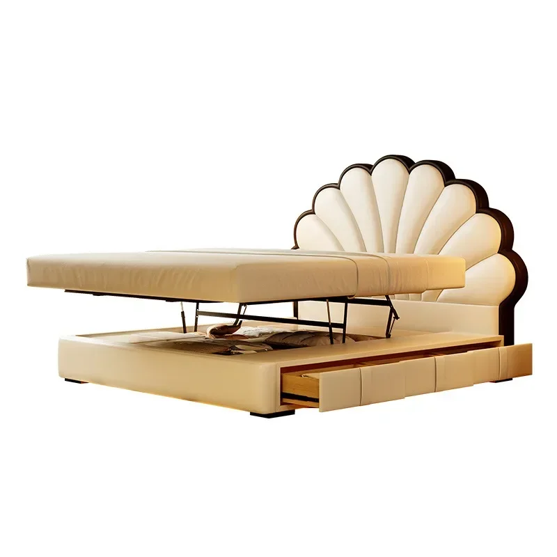 Medieval leather petal bed small apartment with drawer storage bed master bedroom double soft bag bed
Medieval leather petal bed small apartment with drawer storage bed master bedroom double soft bag bed