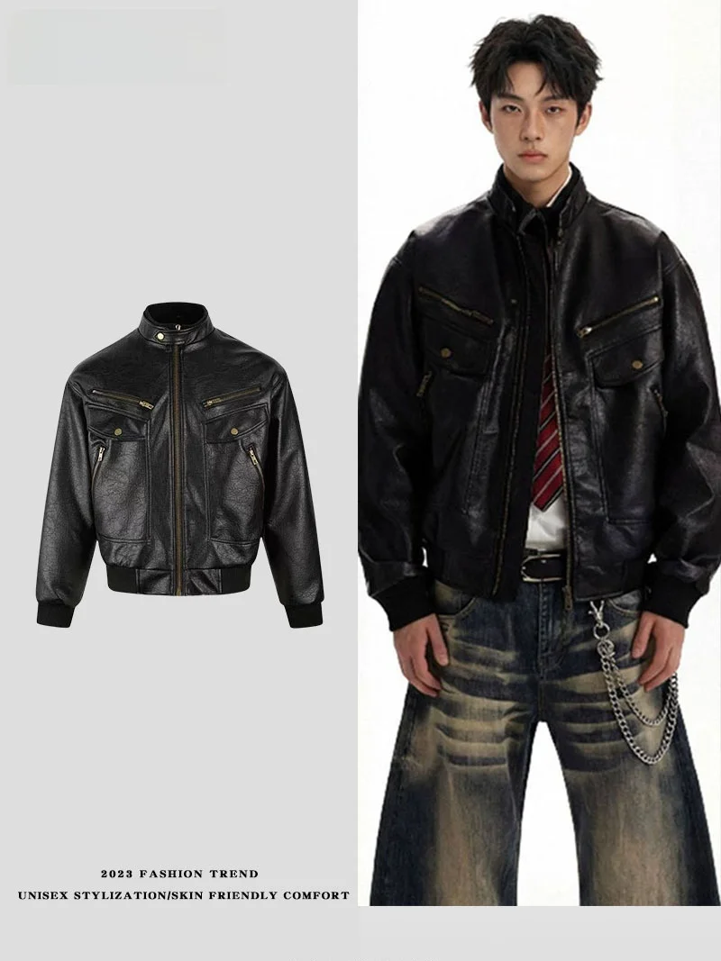 Retro American Sle Texture Men's And Women's Leather Jaet Casual Cool Versatile Neutral Motorcycle Outerwear PU Leather
Retro American Sle Texture Men's And Women's Leather Jaet Casual Cool Versatile Neutral Motorcycle Outerwear PU Leather