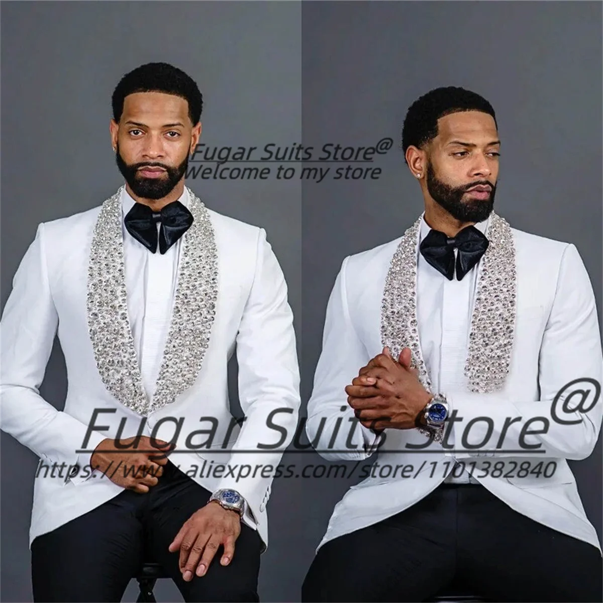 Shiny High-end Rhinestone Prom Men Suits Customized Slim Fit Shawl Lapel Groom Wedding Tuxedos 2 Pieces Sets Male Party Blazers
Shiny High-end Rhinestone Prom Men Suits Customized Slim Fit Shawl Lapel Groom Wedding Tuxedos 2 Pieces Sets Male Party Blazers