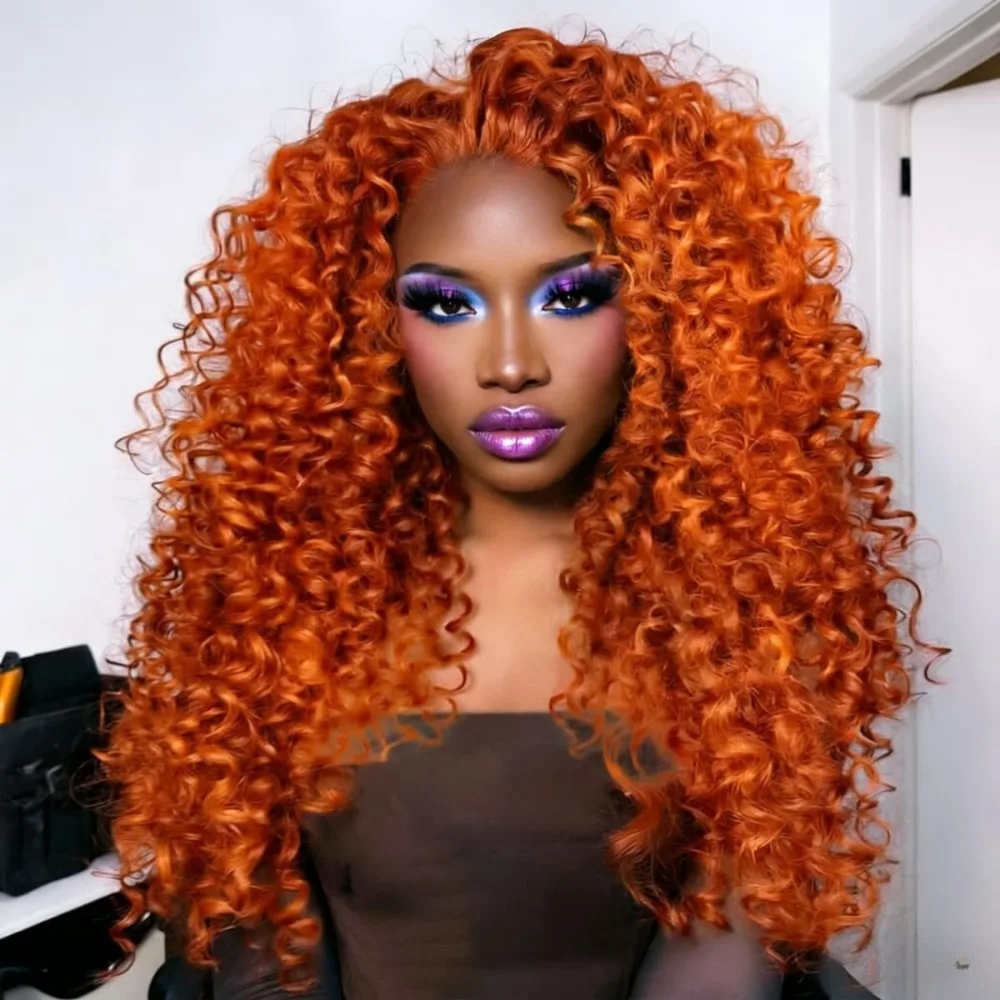 Ginger Orange Color Deep Wave Lace Front Wigs Synthetic Wig 13x4 HD Orange Kinky Curly Glueless Wigs for Women
Ginger Orange Color Deep Wave Lace Front Wigs Synthetic Wig 13x4 HD Orange Kinky Curly Glueless Wigs for Women