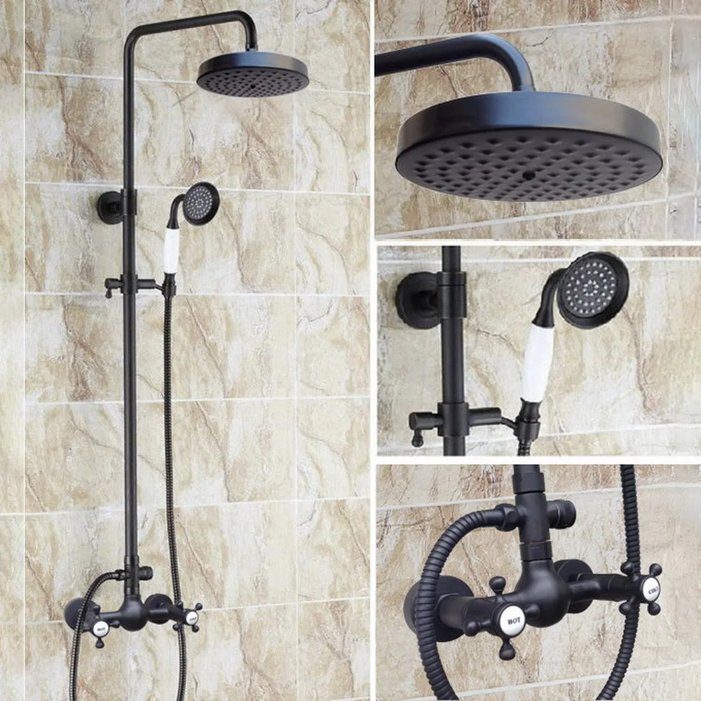 Black Oil Rubbed Brass Dual Cross Handles Bathroom 8 Inch Round Rain Shower Faucet Set Bath Mixer Tap Hand Shower mrs495
Black Oil Rubbed Brass Dual Cross Handles Bathroom 8 Inch Round Rain Shower Faucet Set Bath Mixer Tap Hand Shower mrs495