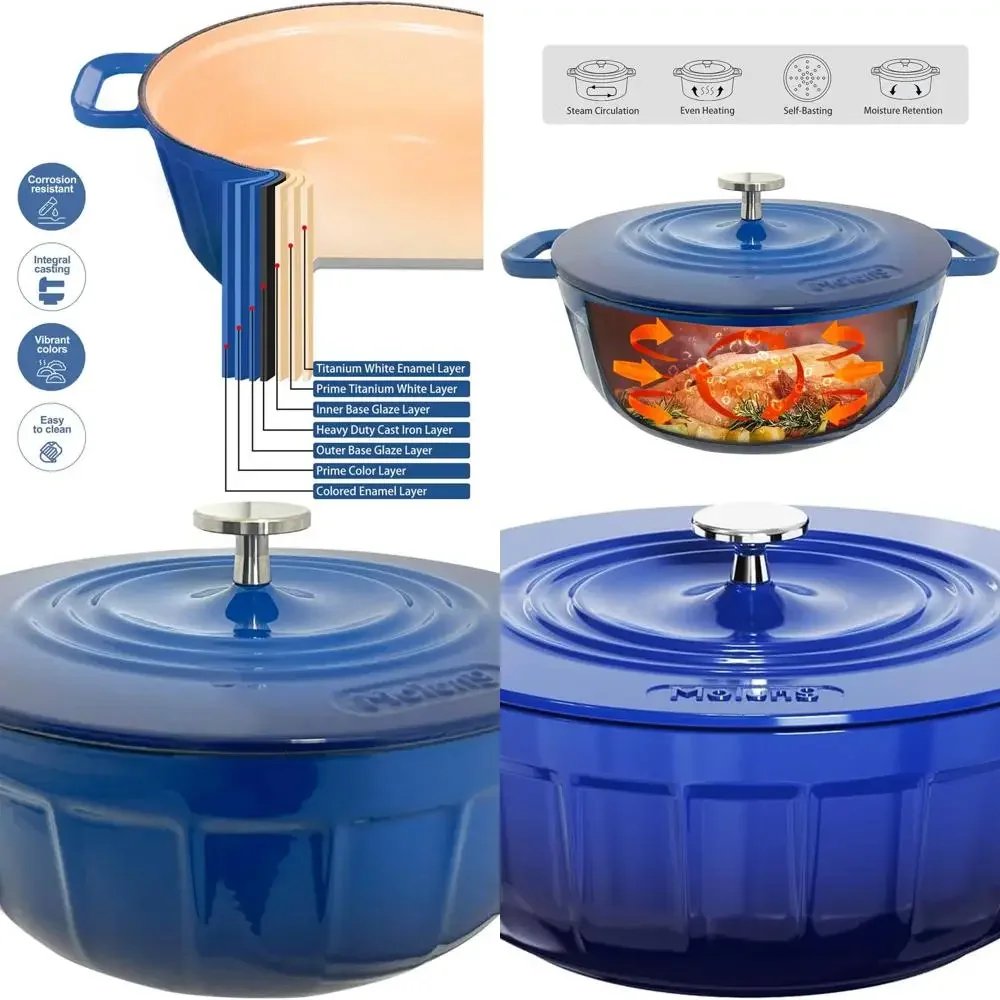 Round Blue Enamel Cast Iron Dutch Oven, 5-Quart with Lid - Skydeep Blue Enameled Pot
Round Blue Enamel Cast Iron Dutch Oven, 5-Quart with Lid - Skydeep Blue Enameled Pot