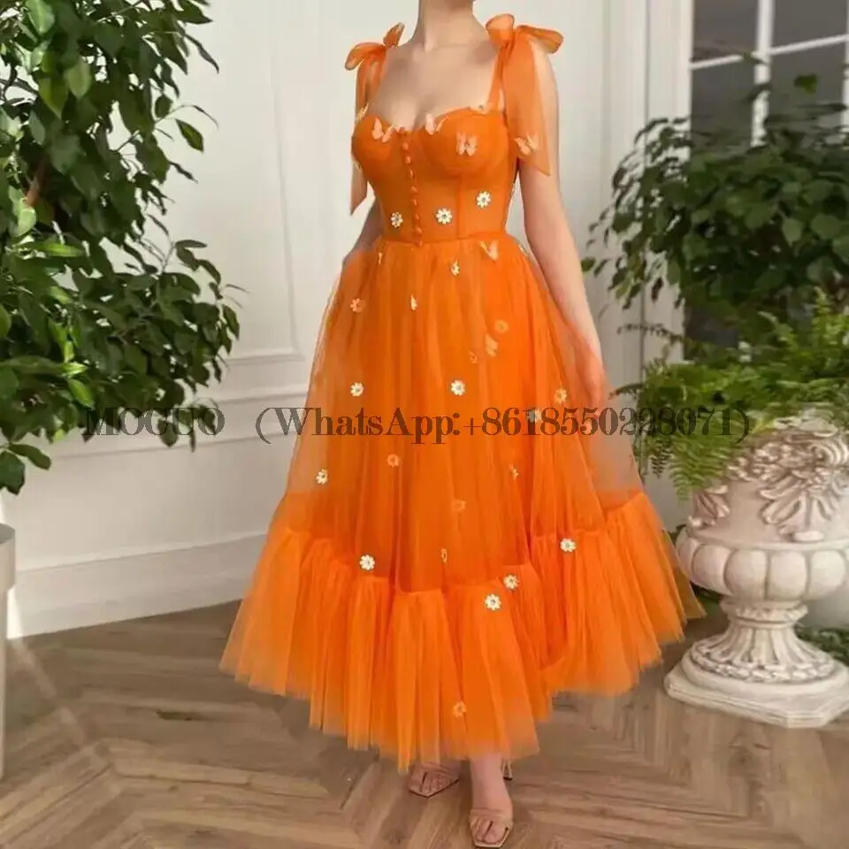 Prom Dress Party Flowers Formal Spaghetti Straps A-line Orange Evening Graduation Gowns Ankle Length Vestidos De Gala
Prom Dress Party Flowers Formal Spaghetti Straps A-line Orange Evening Graduation Gowns Ankle Length Vestidos De Gala
