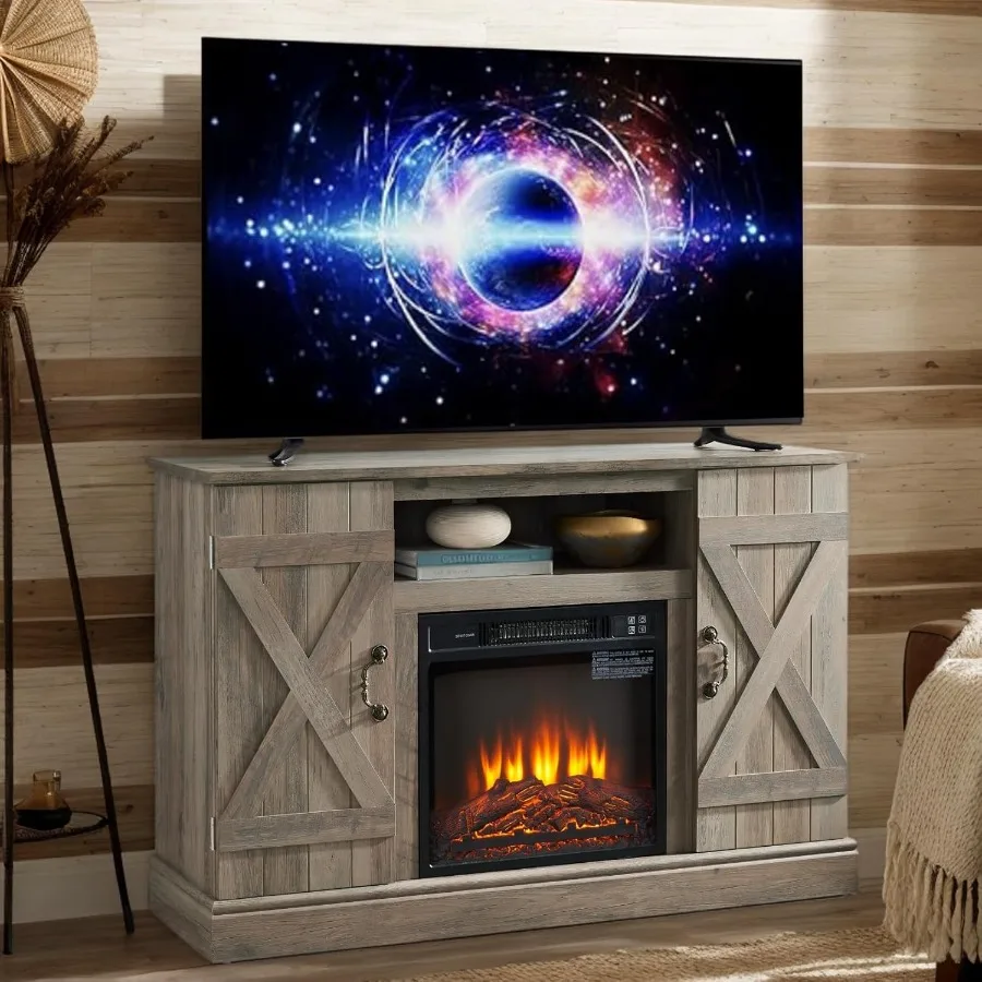 Farmhousestyle TV stand with integrated 18inch electric fireplace designed for TVs up to 50 inches featuring a versatile entert
Farmhousestyle TV stand with integrated 18inch electric fireplace designed for TVs up to 50 inches featuring a versatile entert