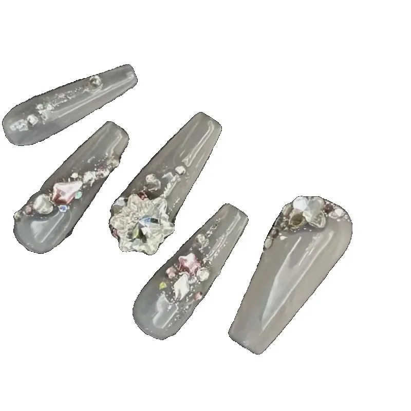 *Ice through nude fairy gas flash snowflake diamond ball handmade fake nails removable wear manicure
*Ice through nude fairy gas flash snowflake diamond ball handmade fake nails removable wear manicure