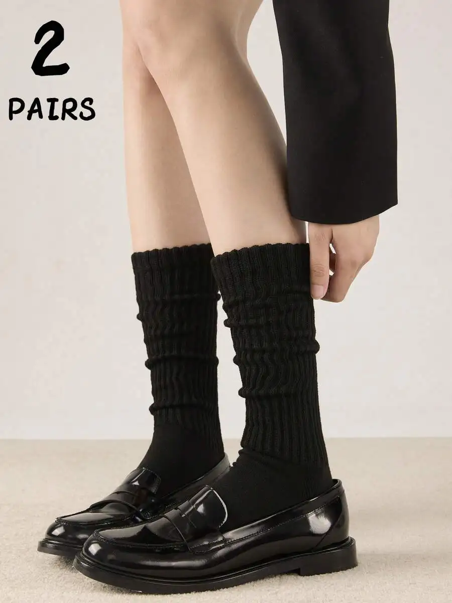 2 Pairs Women Black Ribbed Calf Socks Warm Long Socks For Daily Wear With Loafers Autumn Winter
2 Pairs Women Black Ribbed Calf Socks Warm Long Socks For Daily Wear With Loafers Autumn Winter