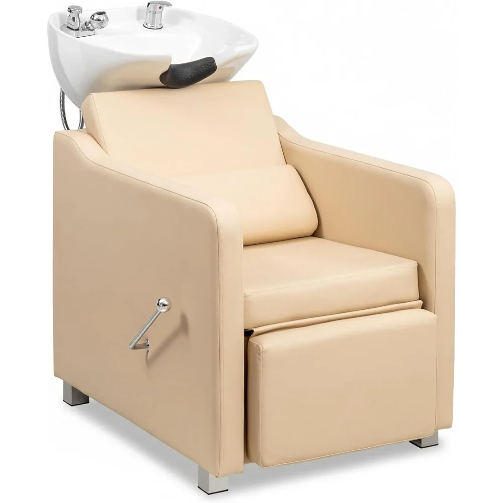 Shampoo Backwash Barber Chair with Ceramic Hair Wash Bowl Sink, Adjustable Leg Baffle, Reclining Shampoo Station Chair
Shampoo Backwash Barber Chair with Ceramic Hair Wash Bowl Sink, Adjustable Leg Baffle, Reclining Shampoo Station Chair