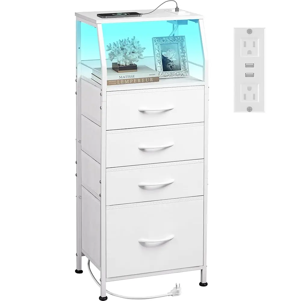 Night Stand With Charger Station, White Nightstand With Led Light And 4 Storage Drawers, Tall Dresser For Bedroom, 37.48"" H
Night Stand With Charger Station, White Nightstand With Led Light And 4 Storage Drawers, Tall Dresser For Bedroom, 37.48"" H