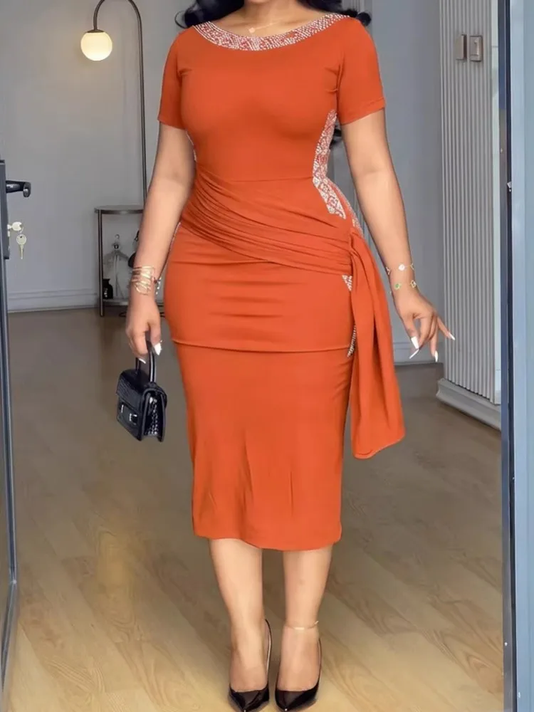 African Dresses For Women Elegant Short Sleeve Dashiki Pencil Dress Traditional African Clothing Fairy Diamond Midi Dreaes
African Dresses For Women Elegant Short Sleeve Dashiki Pencil Dress Traditional African Clothing Fairy Diamond Midi Dreaes