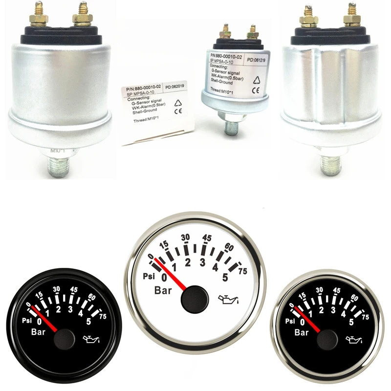 Auto Mechanical Oil Pressure Sensors M10X1 NPT1/8 Marine Oil Pressure Meters 0-5Bar 0-10Bar Alarm Display 6-24vdc Red Backlight
Auto Mechanical Oil Pressure Sensors M10X1 NPT1/8 Marine Oil Pressure Meters 0-5Bar 0-10Bar Alarm Display 6-24vdc Red Backlight