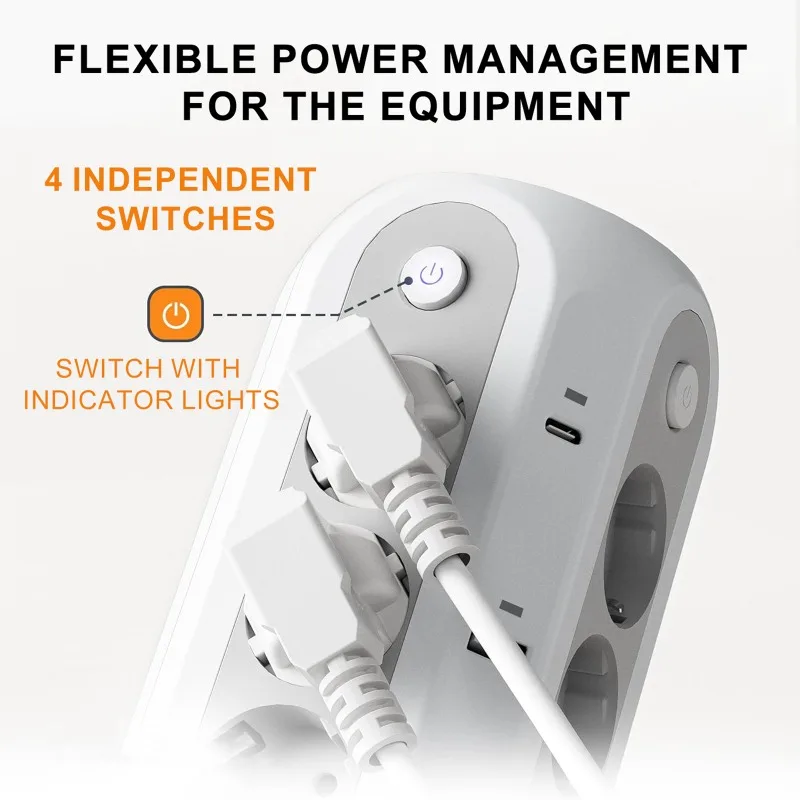 18 IN 1 Multi-socket Power Strip with 12 Outlet 4 USB 2 Type C 4 Switches Tower Socket Surge Protection 5M Extension Cord
18 IN 1 Multi-socket Power Strip with 12 Outlet 4 USB 2 Type C 4 Switches Tower Socket Surge Protection 5M Extension Cord