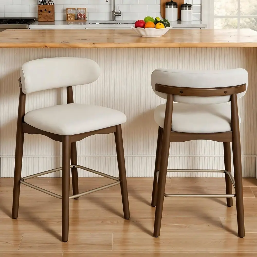 Cream White Counter Height Bar Stools Set of 2 with Premium Chenille Upholstery and Brass-Toned Metal Footrest
Cream White Counter Height Bar Stools Set of 2 with Premium Chenille Upholstery and Brass-Toned Metal Footrest