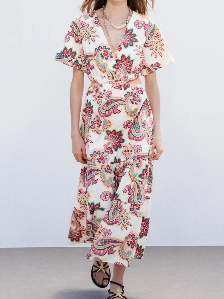 European and American style summer new products women's clothing open design printed short sleeve poplin V neck dress
European and American style summer new products women's clothing open design printed short sleeve poplin V neck dress