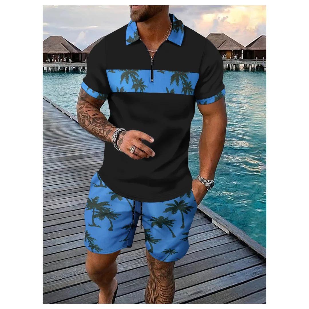 2-piece Men's Summer Holiday Style Outfit Set Short Sleeve Zip Golf Shirt & Waist Drawstring Shorts With Pockets Beach Resorts
2-piece Men's Summer Holiday Style Outfit Set Short Sleeve Zip Golf Shirt & Waist Drawstring Shorts With Pockets Beach Resorts