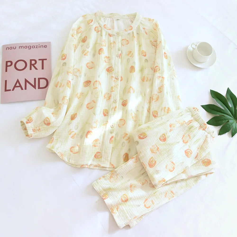 Women's Cotton Gauze Pajama Set Stand Collar Long Sleeve Spring/Autumn New Loungewear Breathable Sleepwear Outfit Home Clothes
Women's Cotton Gauze Pajama Set Stand Collar Long Sleeve Spring/Autumn New Loungewear Breathable Sleepwear Outfit Home Clothes