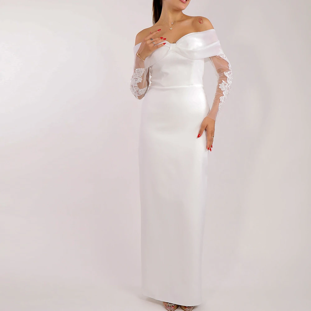 Customized Fashion Off the Shoulder Satin Evening Dresses Temperament Boat Neck Long Sleeves Straight Floor Length Bridal Party
Customized Fashion Off the Shoulder Satin Evening Dresses Temperament Boat Neck Long Sleeves Straight Floor Length Bridal Party