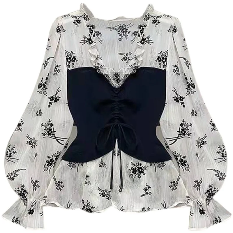 Floral Print V-neck Drawstring Shirts Women Chiffon Sweet Elegant Female Tunic Patchwork Top Summer Vacation Streetwear Daily
Floral Print V-neck Drawstring Shirts Women Chiffon Sweet Elegant Female Tunic Patchwork Top Summer Vacation Streetwear Daily