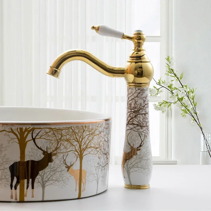 Basin Mixer Faucet Golden Brass and Ceramic Bathroom Sink Faucet Deck Mounted Water Tap Hot and Cold Mixer Taps Crane Faucets
Basin Mixer Faucet Golden Brass and Ceramic Bathroom Sink Faucet Deck Mounted Water Tap Hot and Cold Mixer Taps Crane Faucets