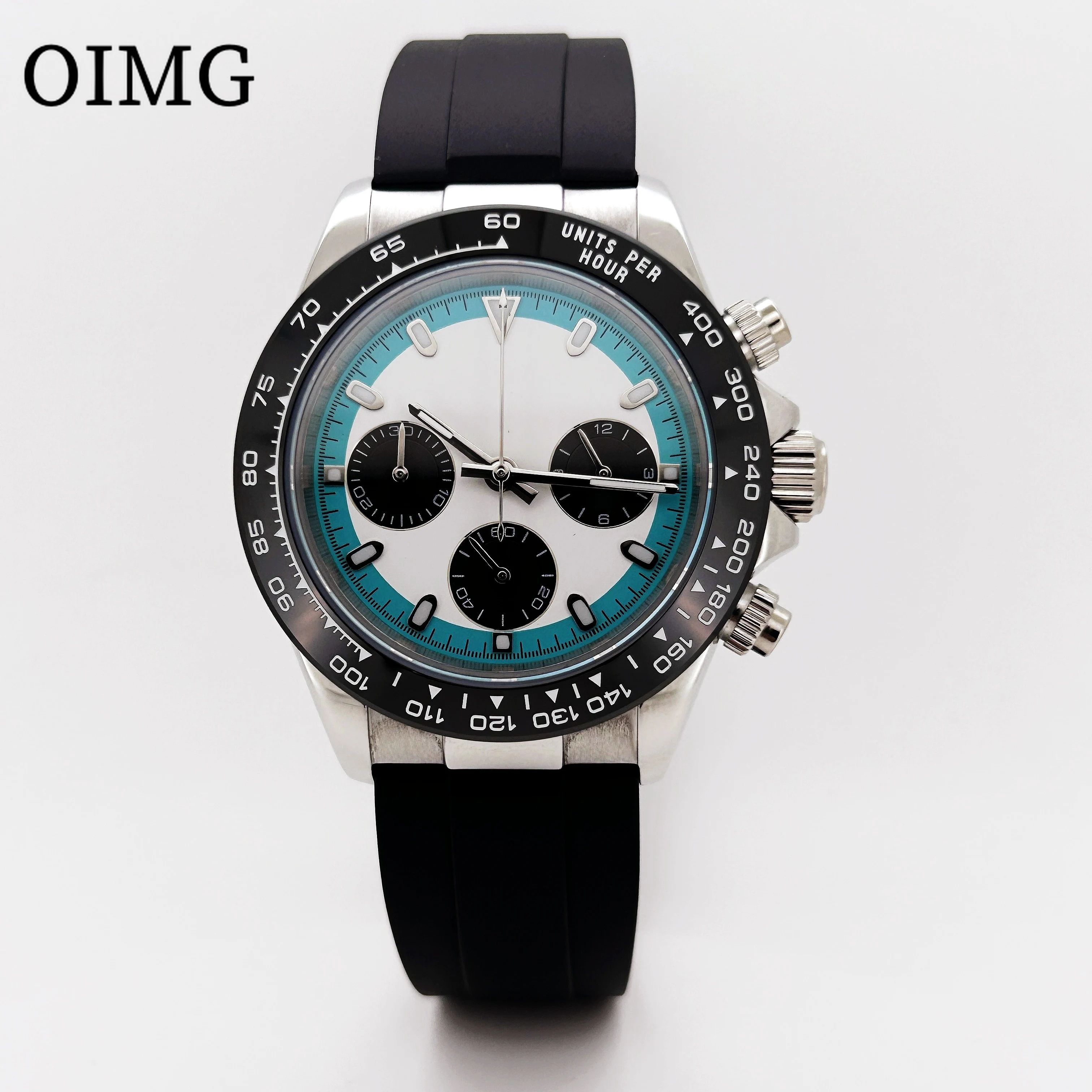 Silver Sapphire Glass Daytona Chronograph Silicone Strap Watch Japan VK63 Quartz Watch Movement with Ceramic Bezel No Logo
Silver Sapphire Glass Daytona Chronograph Silicone Strap Watch Japan VK63 Quartz Watch Movement with Ceramic Bezel No Logo