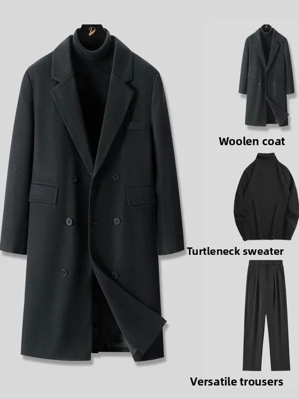 Thickened Woolen Coat Set for Men Youthful Business Casual Style Long Sleeve Double Breasted Button Decoration Standard Fit
Thickened Woolen Coat Set for Men Youthful Business Casual Style Long Sleeve Double Breasted Button Decoration Standard Fit