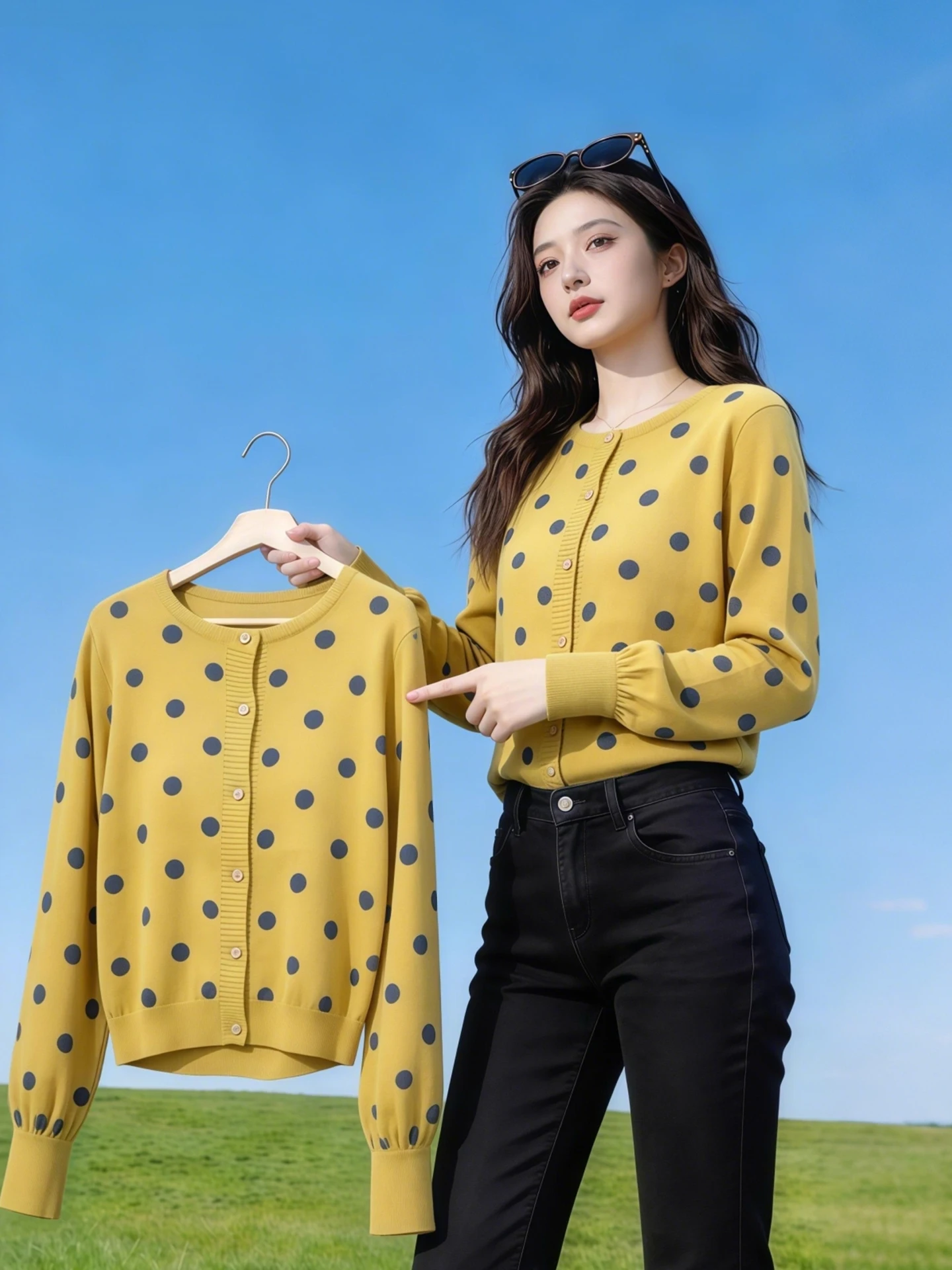 Korean Style round Neck Polka Dot Knitted Cardigan Women's Long Sleeve Spring Autumn Yellow Versatile Sweater Jacket Trendy
Korean Style round Neck Polka Dot Knitted Cardigan Women's Long Sleeve Spring Autumn Yellow Versatile Sweater Jacket Trendy