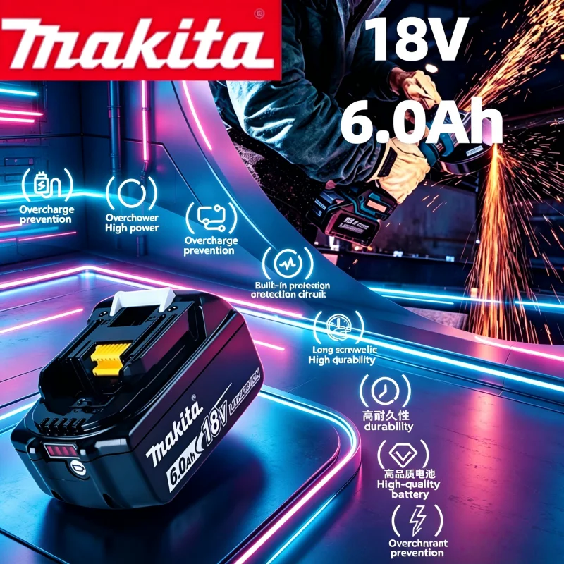 Genuine Makita 18 Volt 6.0Ah Lithium Battery, Universal Design for BL1860 BL1430, Durable Steady Current Output
Genuine Makita 18 Volt 6.0Ah Lithium Battery, Universal Design for BL1860 BL1430, Durable Steady Current Output